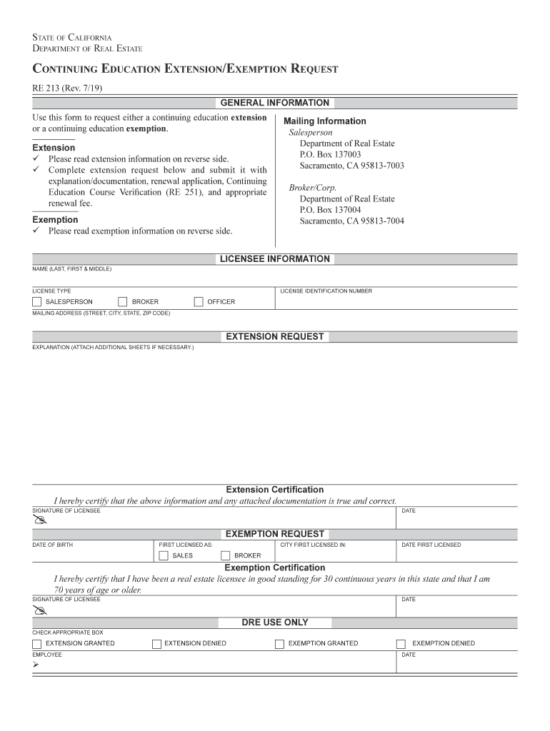 STATE of CALIFORNIA DEPARTMENT of REAL E CONTINUING  Form