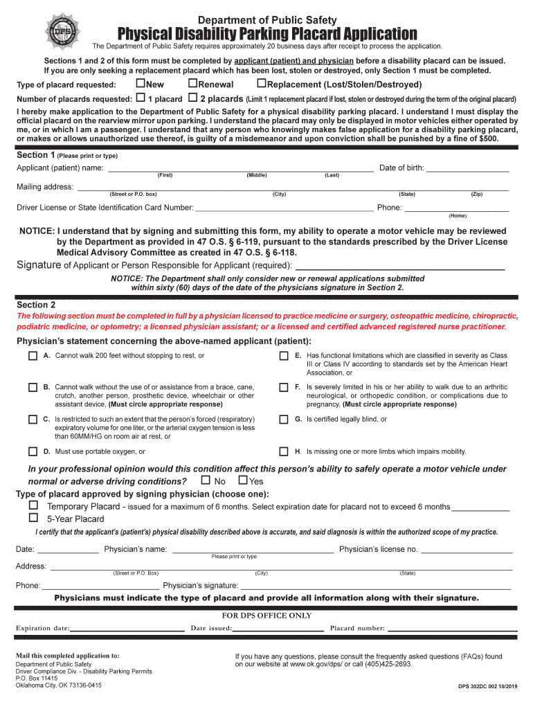  If You Are Only Seeking a Replacement Placard Which Has Been Lost, Stolen or Destroyed, Only Section 1 Must Be Completed 2019-2024