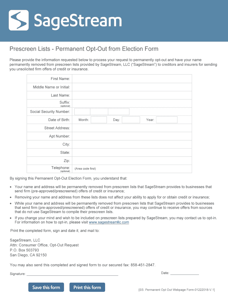 Prescreen Lists Permanent Opt Out from Election Form