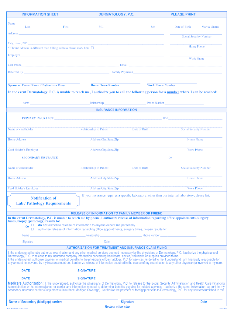 Name Date of Birth Sex F M Please Print Dermatologypc Com  Form