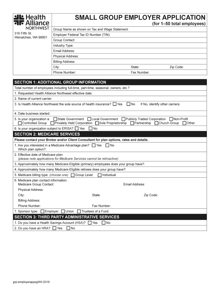 SMALL GROUP EMPLOYER APPLICATION Healthalliance Org  Form
