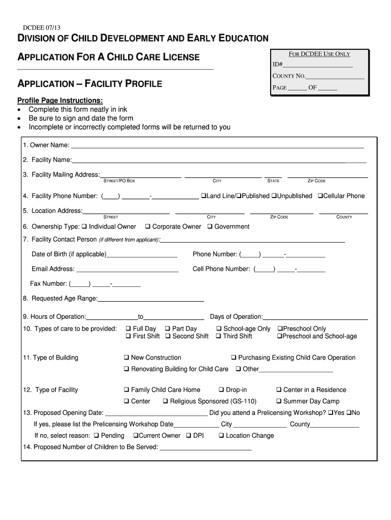 Application Facility Profile  Form