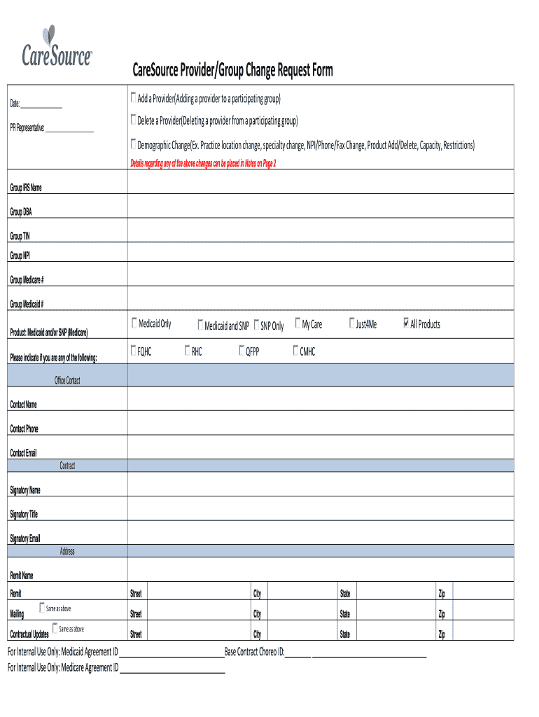CareSource ProviderGroup Hierarchy Change Request Form