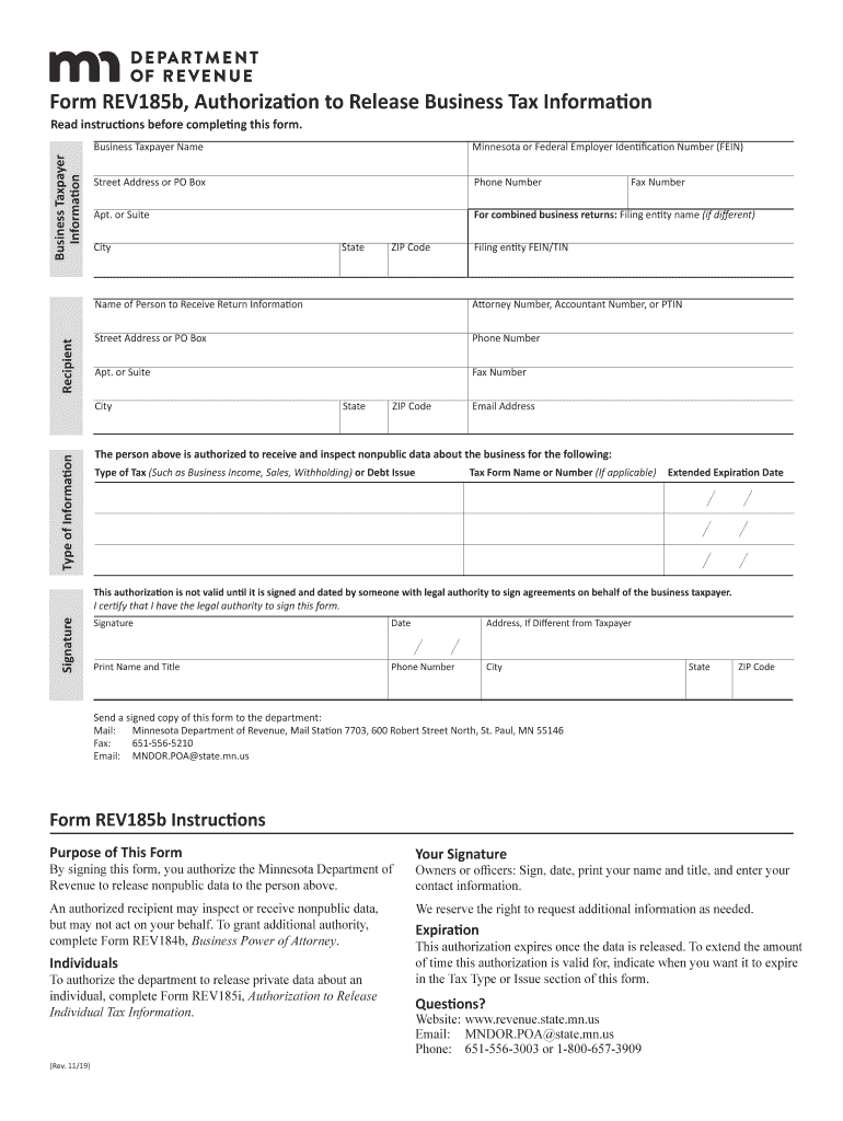 REV185b, Authorization to Release Business Tax Information