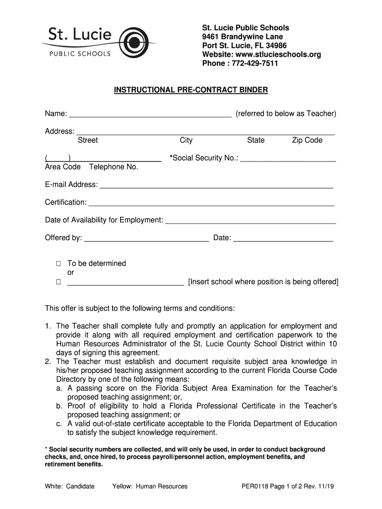 PER0118 Pre Contract Binder Rev 11 19 DOC  Form