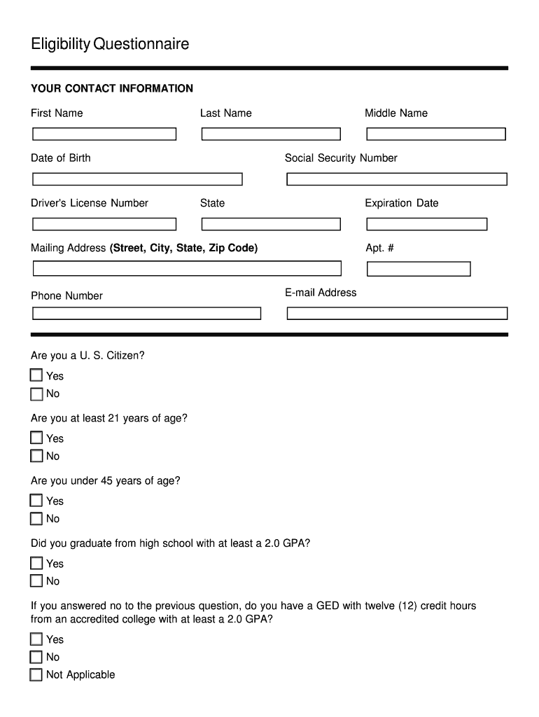 CORPUS CHRISTI POLICE DEPARTMENT Eligibility  Form