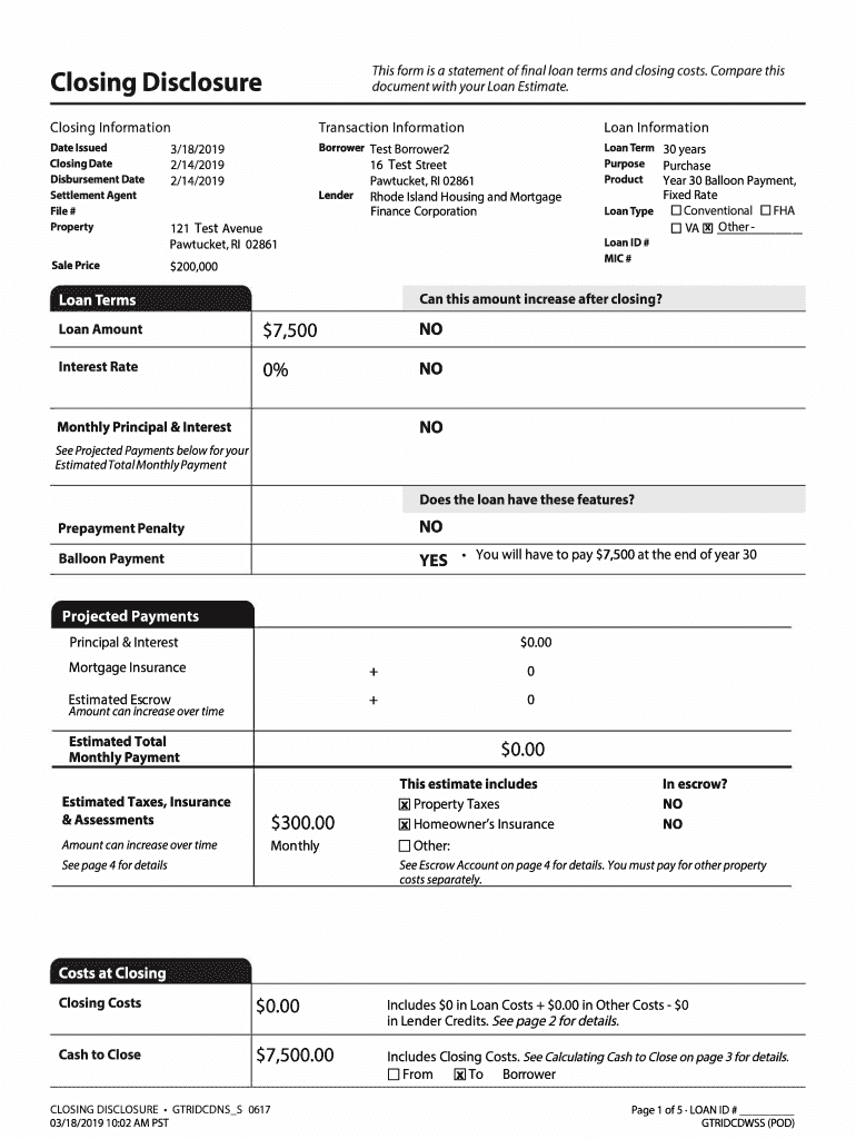 Closing Disclosure This Form is a Statement of Final Loan