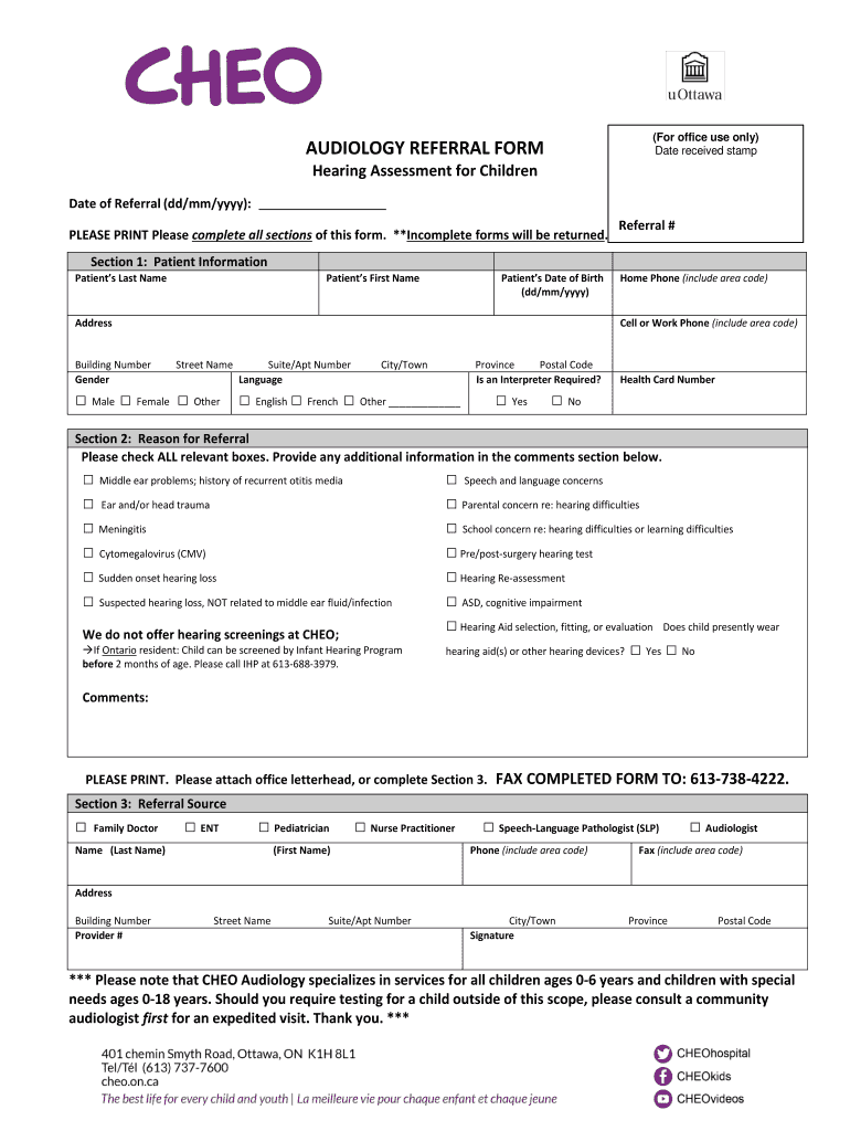 Hearing Assessment for Children  Form