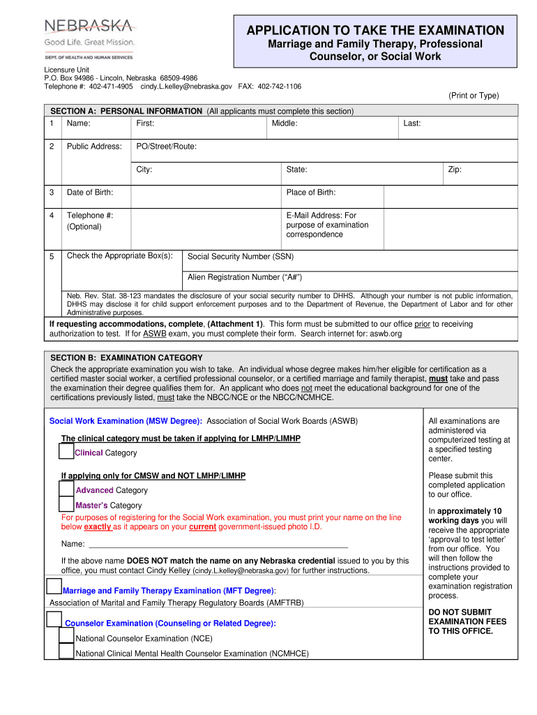 Mental Health Counselor or Marriage and Family Therapist  Form