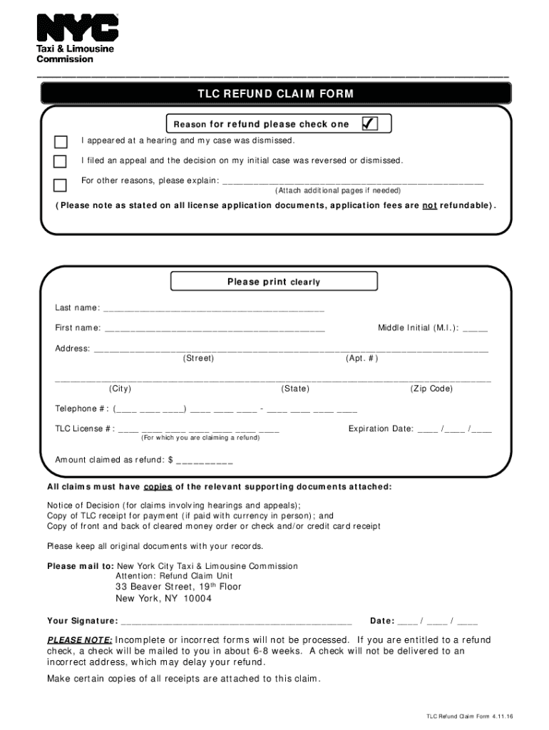 New York Refund Claim  Form