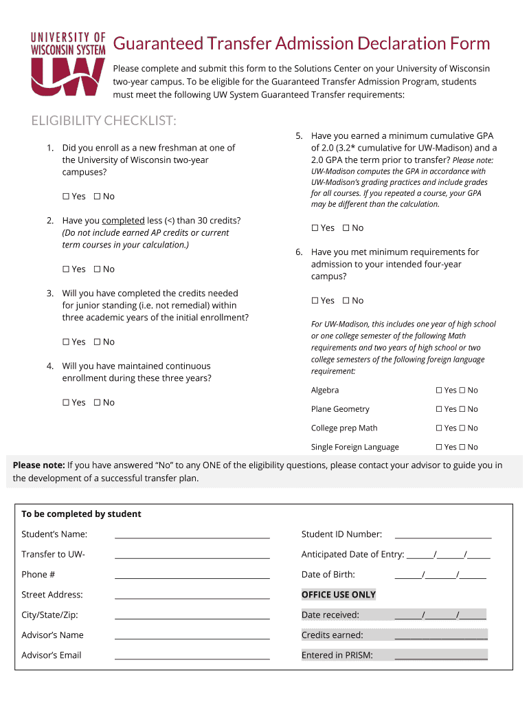 Guaranteed Transfer Declaration Form Guaranteed Transfer