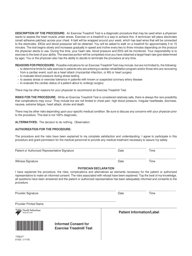 Informed Consent for Exercise Treadmill Test Informed Consent for Exercise Treadmill Test