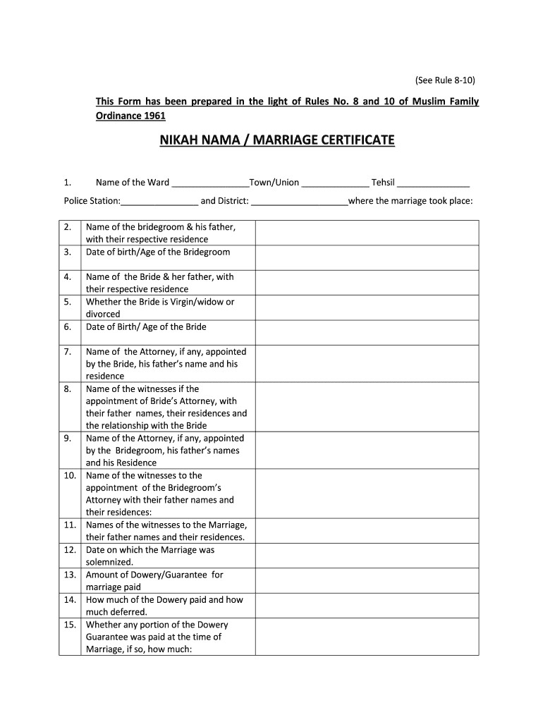 Embassy Nikah Nama  Form