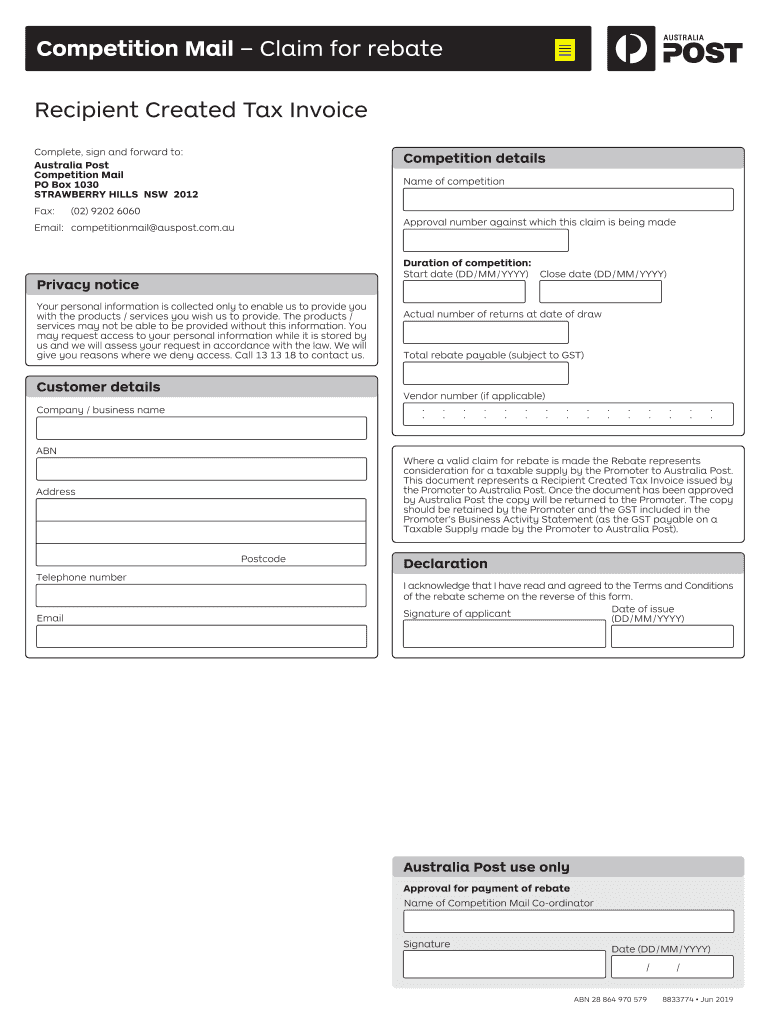 Competition Mail Claim for Rebate Recipient Created Tax  Form