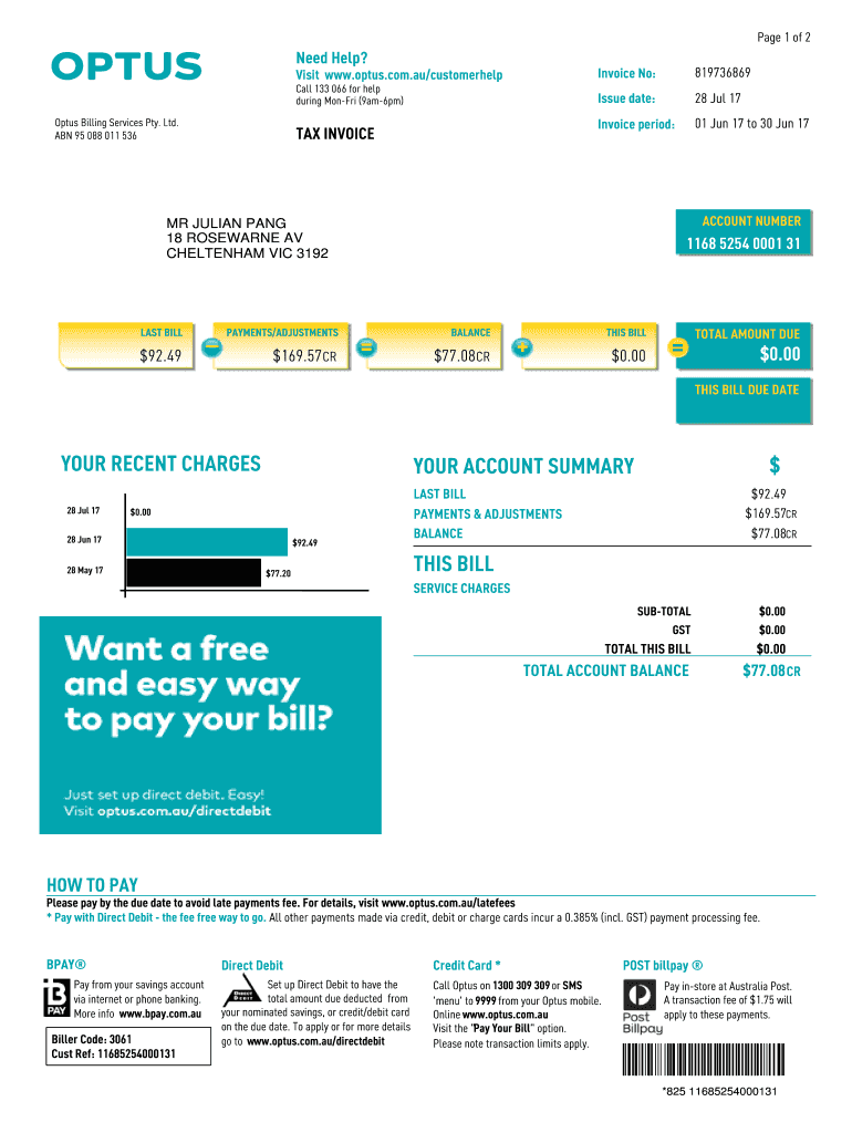 Optus Billing Services  Form