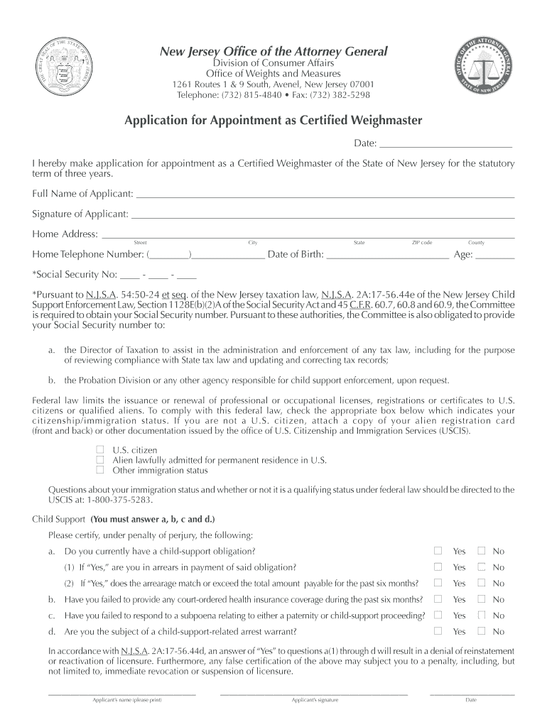 Weights and Measures Application for Appointment as Certified Weighmaster Indd  Form