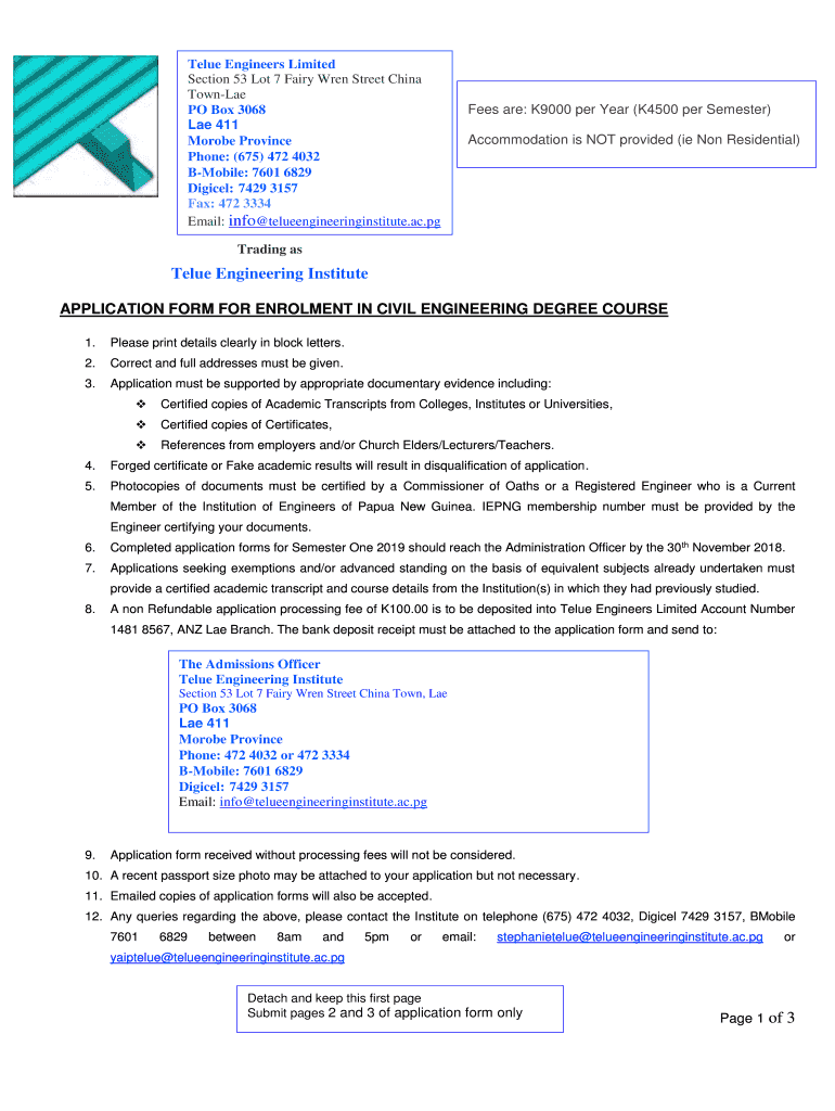 Telue Engineering Institute  Form