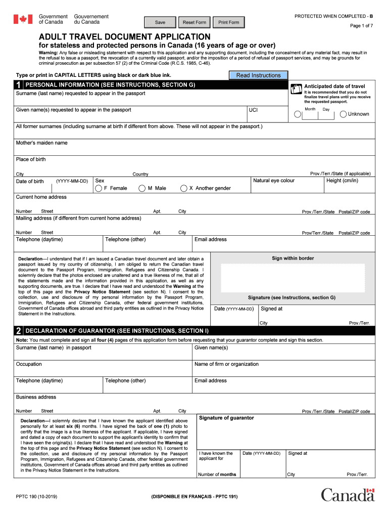  Travel Document Application Form PDF 2019