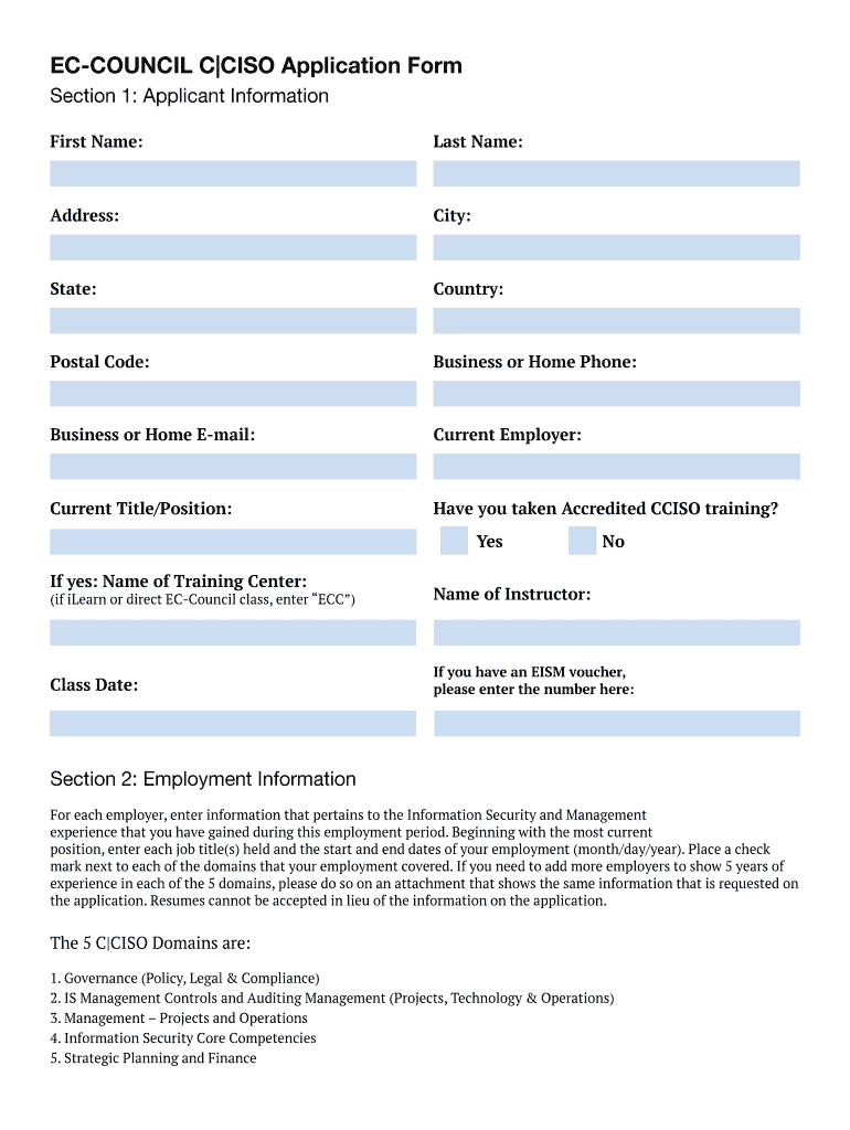 CCISO Exam Eligibility Application Form Certified CISO EC