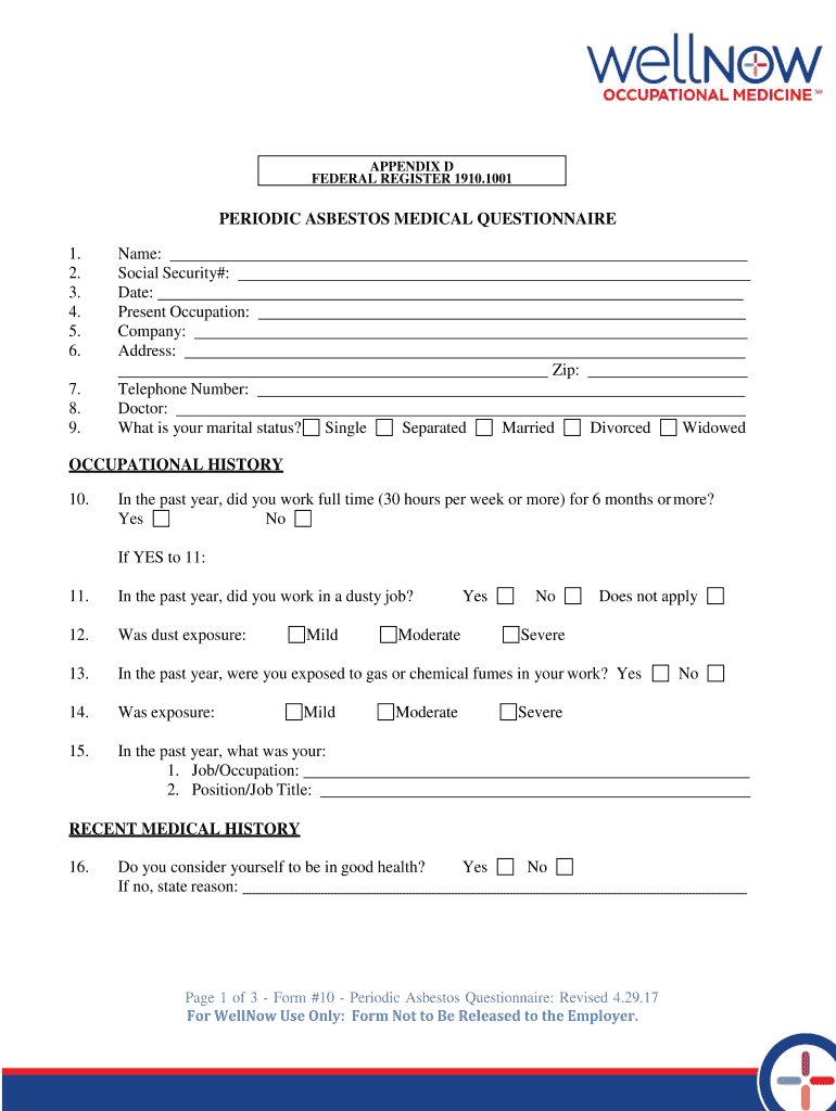 Periodic Asbestos Medical Questionnaire Form 10 1 DOC