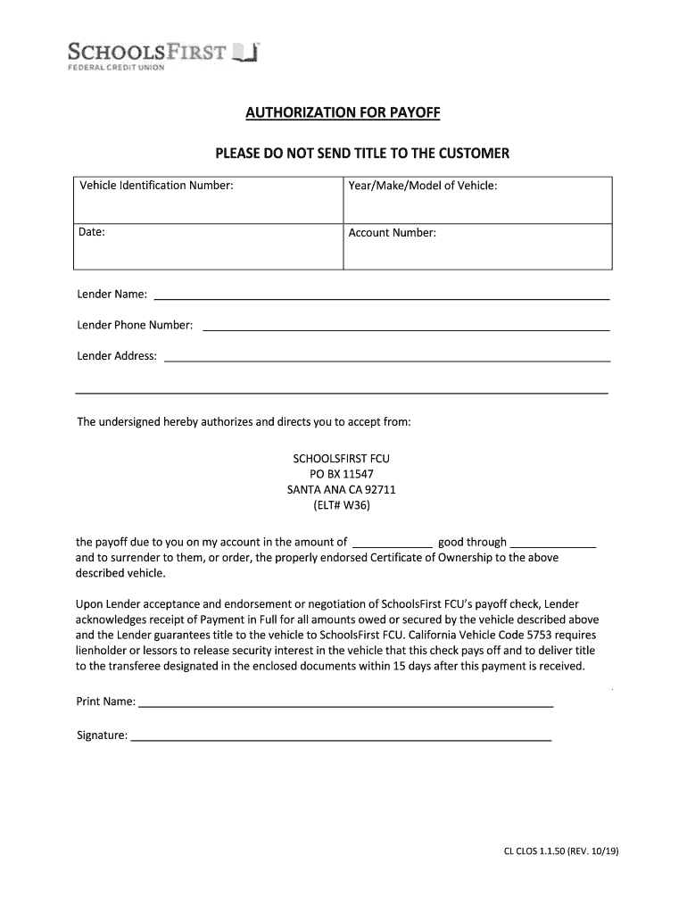 Authorization for Payoff  Form