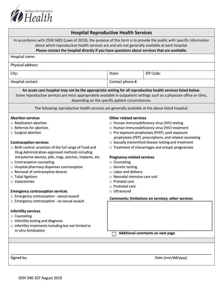 Hospital Reproductive Health Services Form Hospital Reproductive Health Services Form