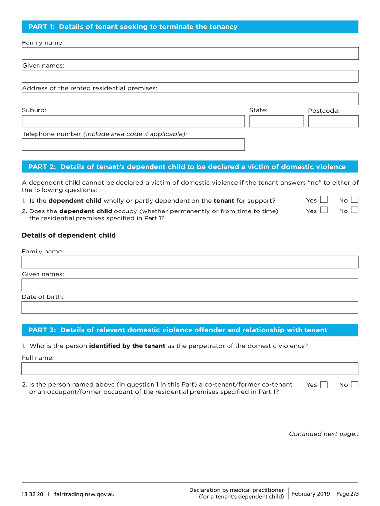 Declaration by Medical Practitioner for a Tenant's Dependent  Form