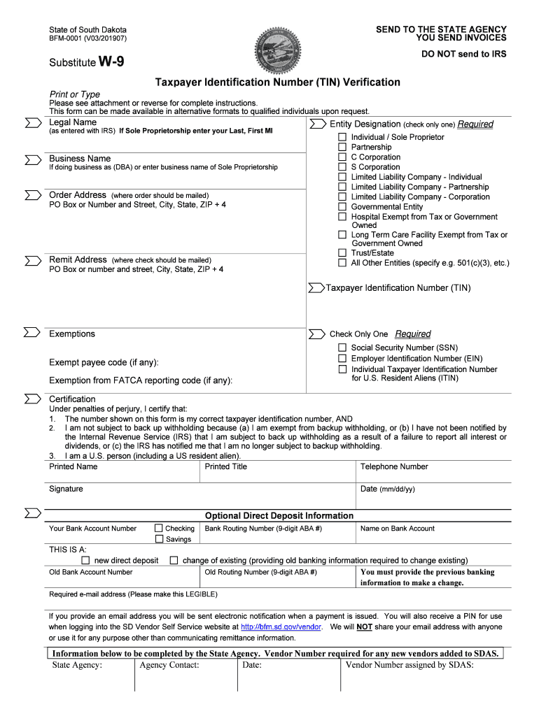 South Dakota W 9  Form