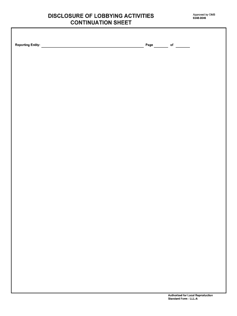 Disclosure of Lobbying Activities Continuation Sheet  GSA  Form