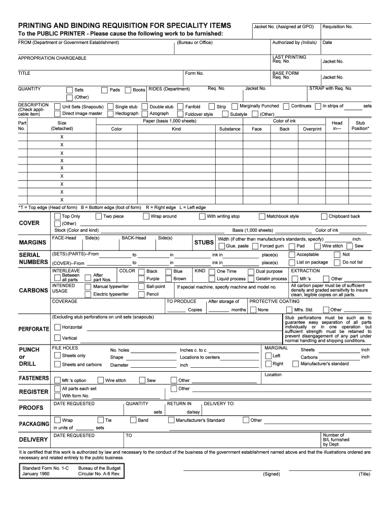 SF 1 Printing and Binding Requisition Instructions  GPO Gov  Form