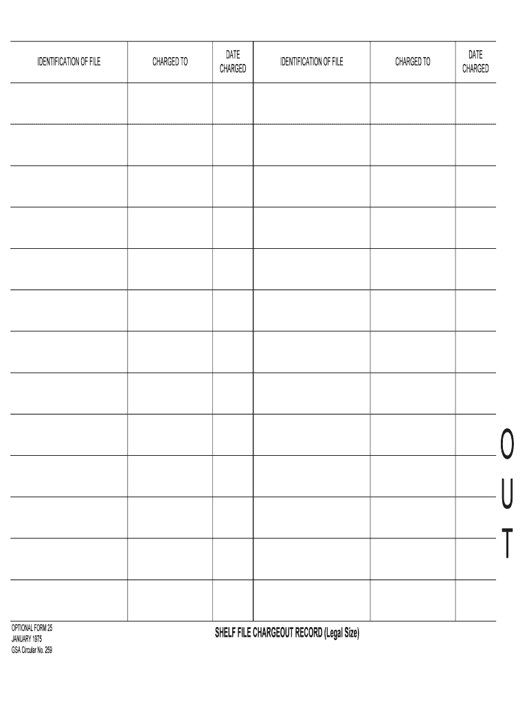 SHELF FILE CHARGEOUT RECORD Legal Size  GSA  Form