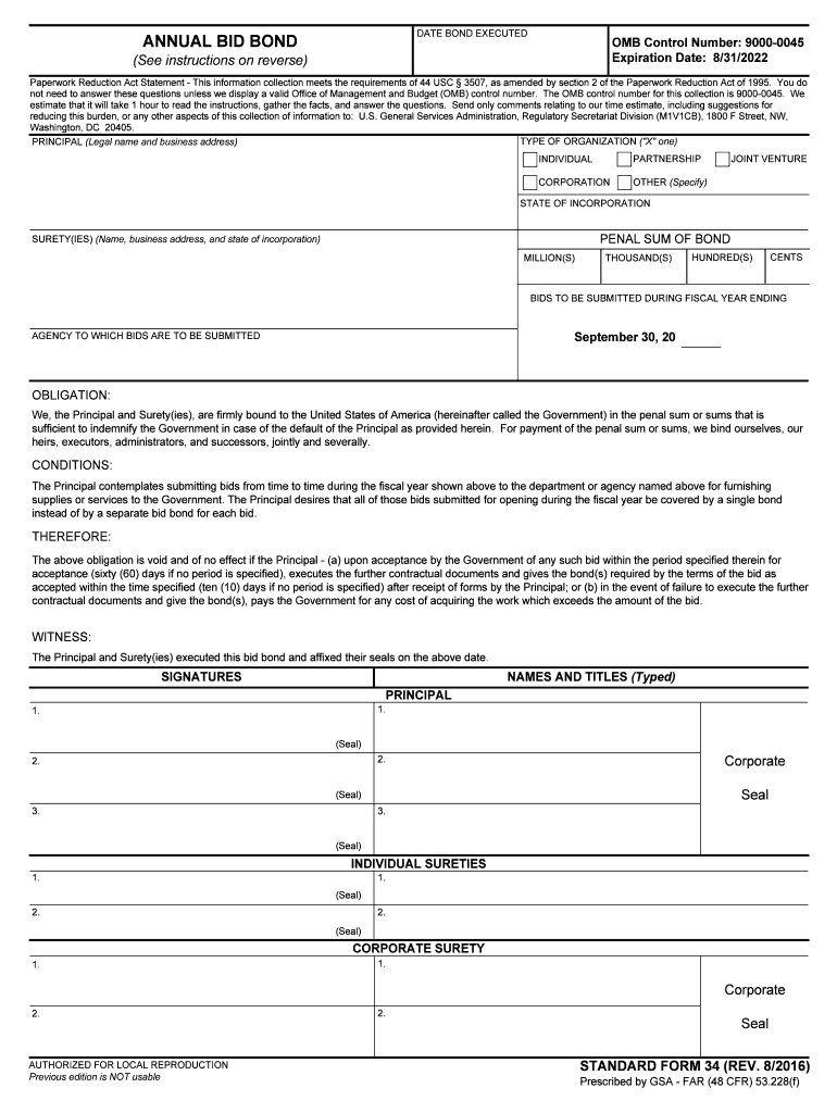 Standard Form 35  Annual Performance Bond  GSA