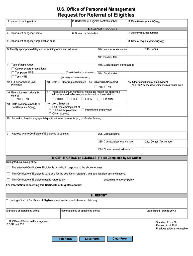 Sf 39  Fill Online, Printable, Fillable, BlankPDFfiller  Form