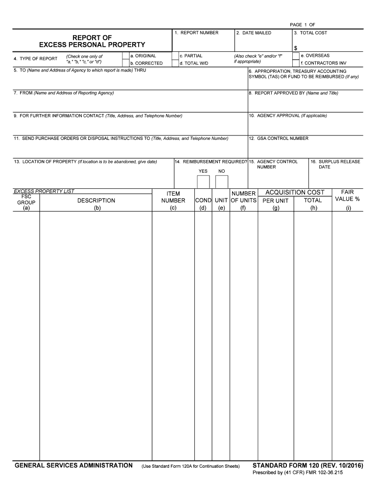 Get and Sign Report of Excess Personal Property  GSA  Form