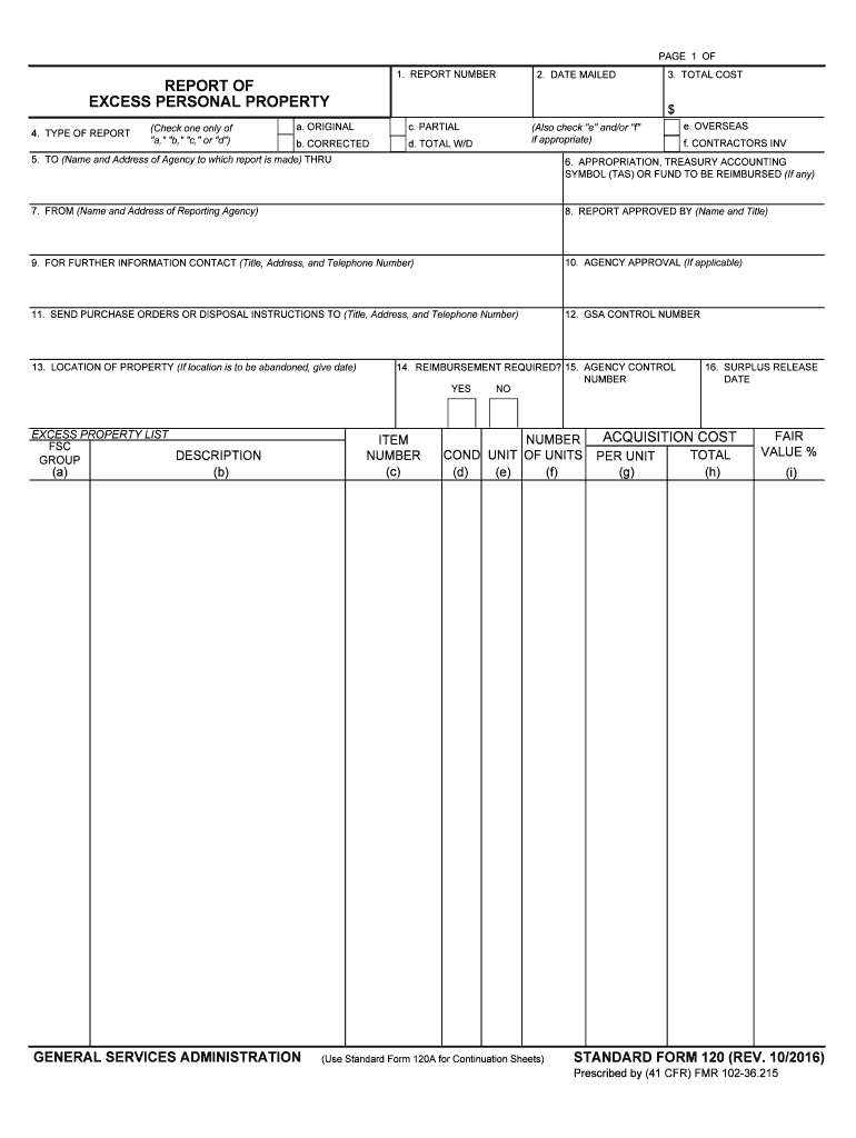 Report of Excess Personal Property  GSA  Form