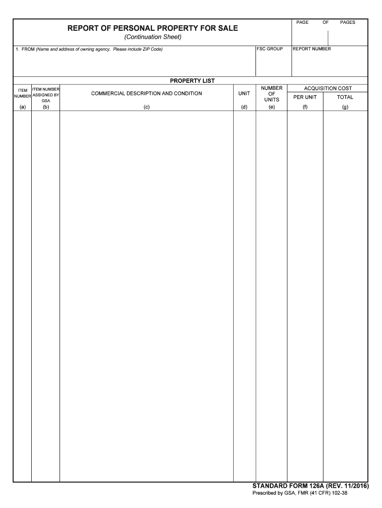 Report of Personal Property for Sale  GSA  Form