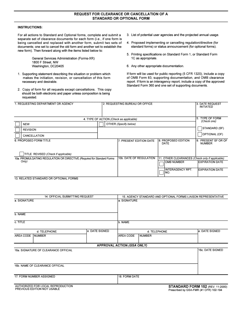 Request for Clearance or Cancellation of a Standard or Optional Form