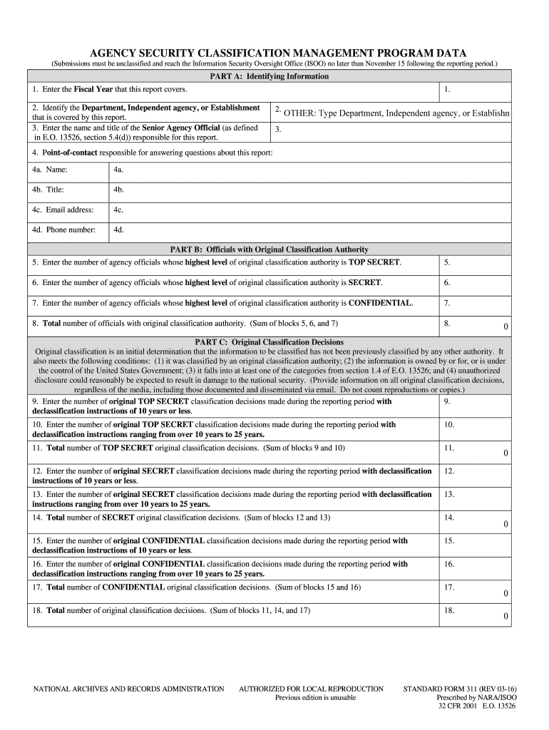 USNRC FY2017 SF311 Agency Classification Management  Form