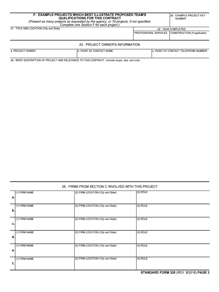 SF 330; Architect Engineer Qualifications  Form