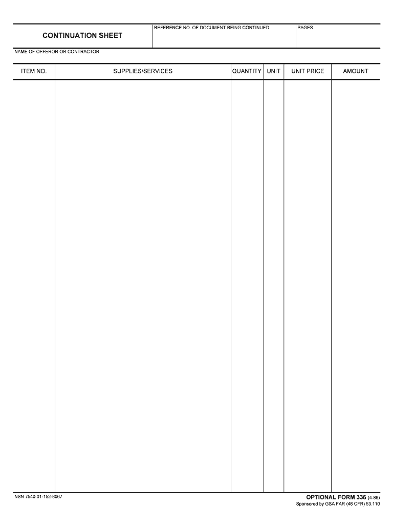 Continuation Sheet  GSA  Form