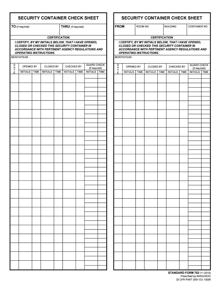 Sf702 PDF  SECURITY CONTAINER CHECK SHEET TOif  Form