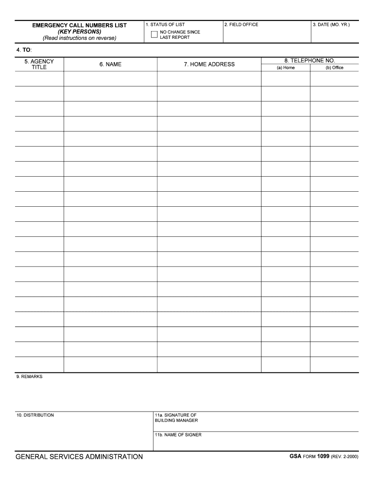 EMERGENCY CALL NUMBERS LIST  Form