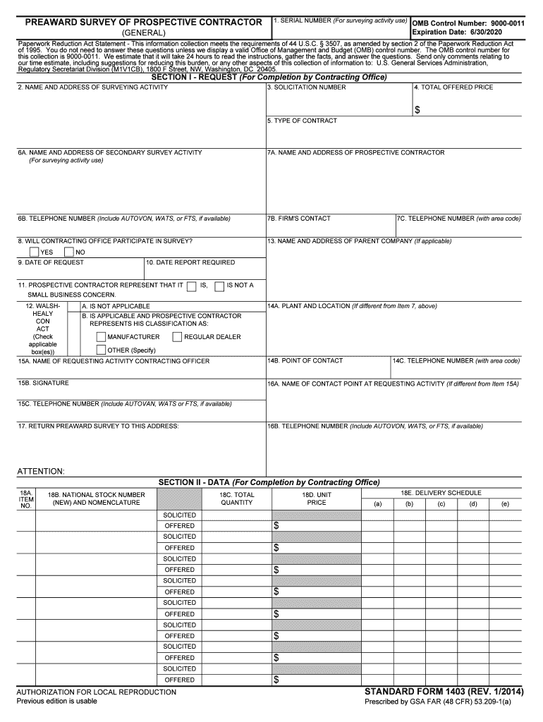 Preaward Survey of Prospective Contractor  GSA  Form