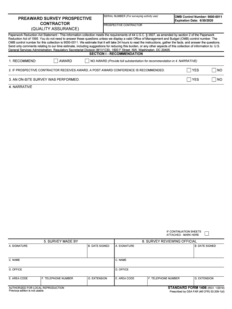 GSA Form SF 1404 Preaward Survey of Prospective Contractor