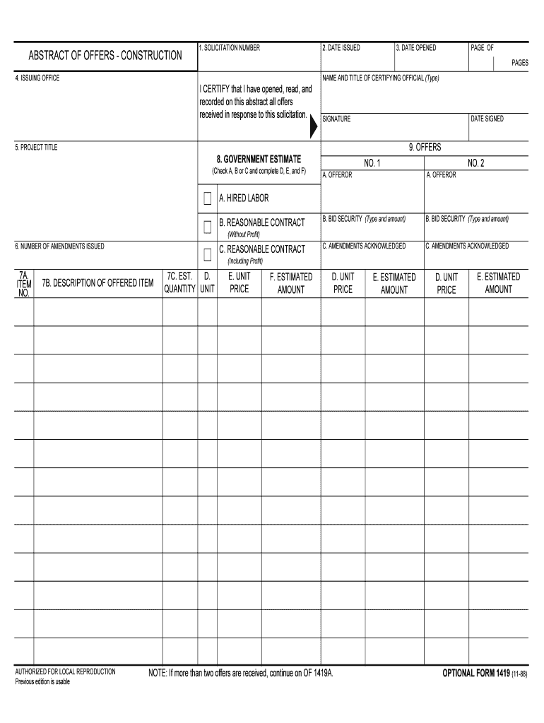 Abstract of Offers  Construction  GSA Gov  Form