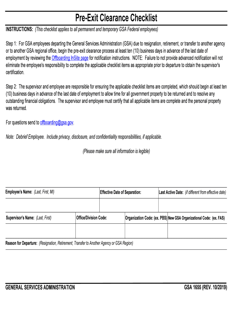 Pre Exit Clearance Process Quick Reference Guide  GSA Gov  Form