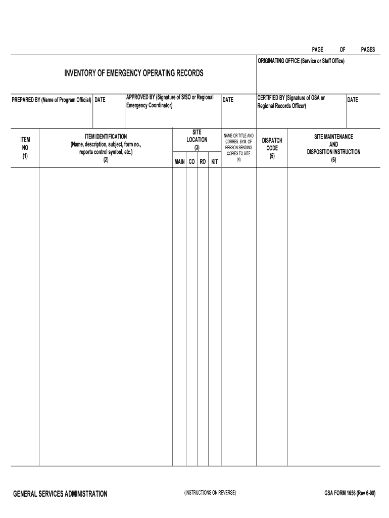 Inventory of Emergency Operating Records  GSA  Form