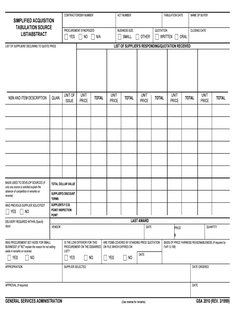  Simplified Acquisition Tabulation Source Listabstract  GSA 1999