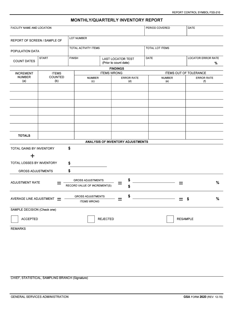 MONTHLYQUARTERLY INVENTORY REPORT  Gsa Gov  Form