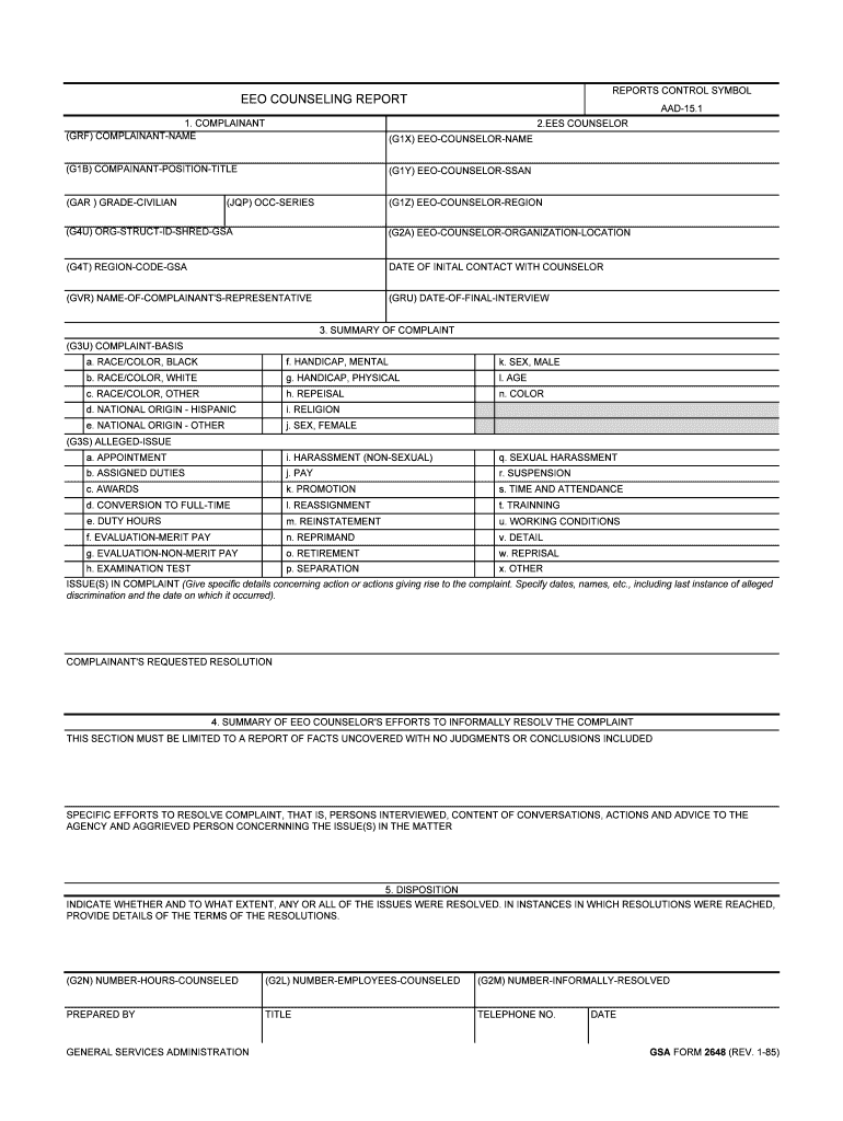 EEO COUNSELING REPORT  Form